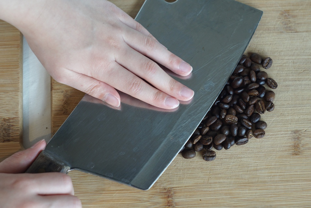 grind coffee beans with a knife